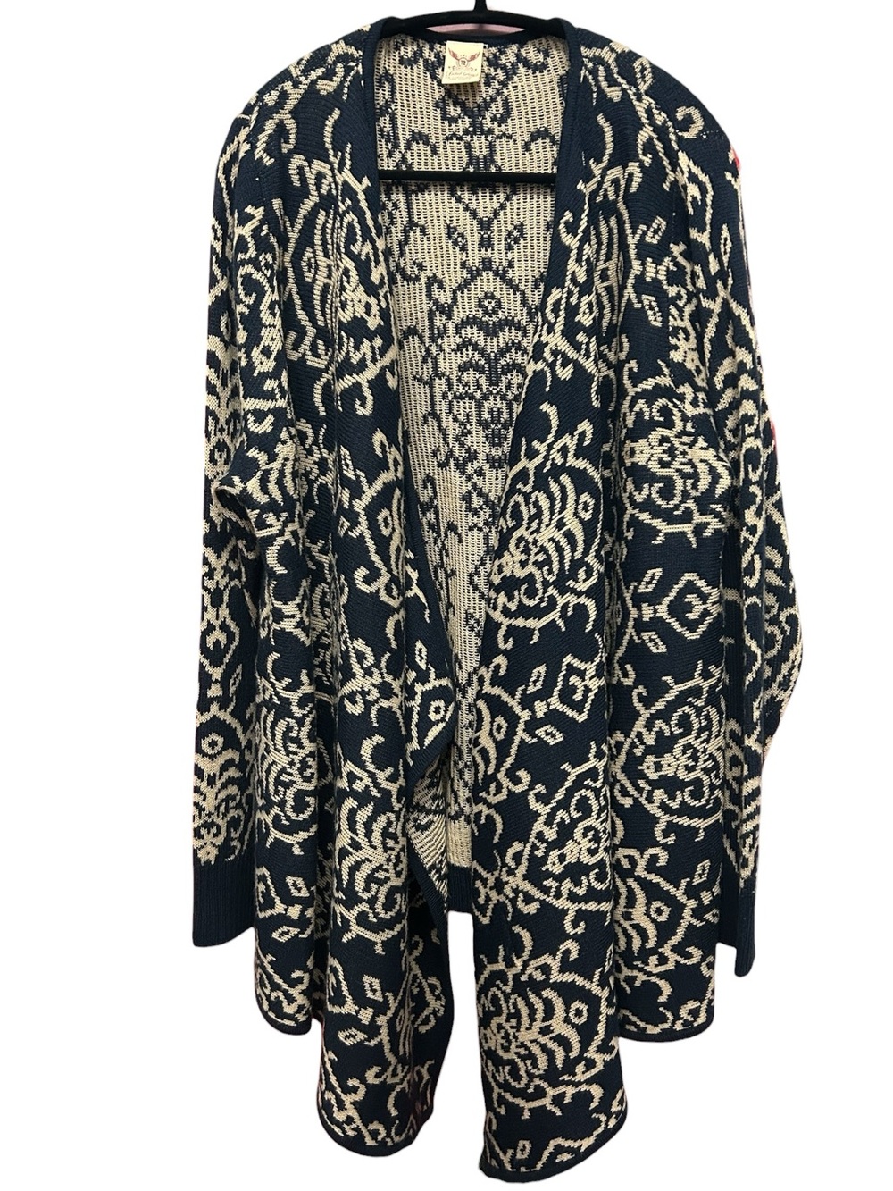 Faded Glory Navy Blue & Cream Open Front Cardigan Size 2X
